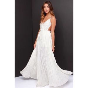 Snowy Meadow Crocheted Ivory Maxi Dress