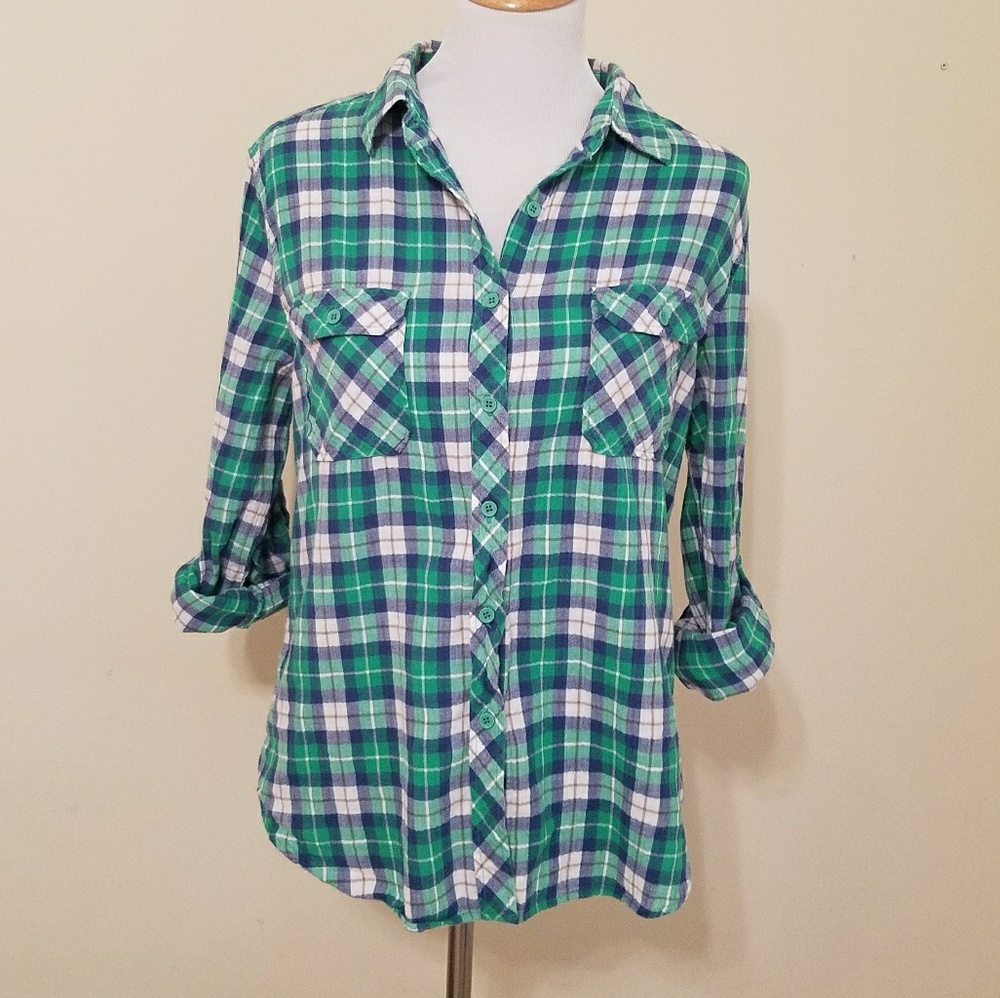 BDG Plaid Flannel Green Button Up Top