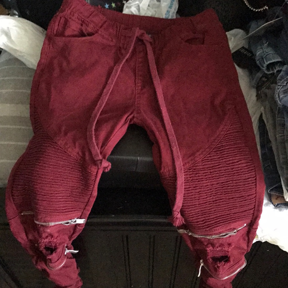 Burgundy tie waist pants