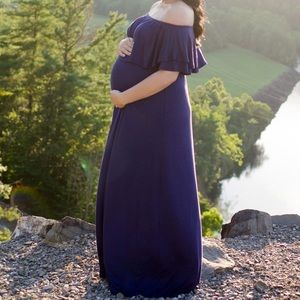PinkBlushMaternity Off Shoulder Ruffle Trim Maxi
