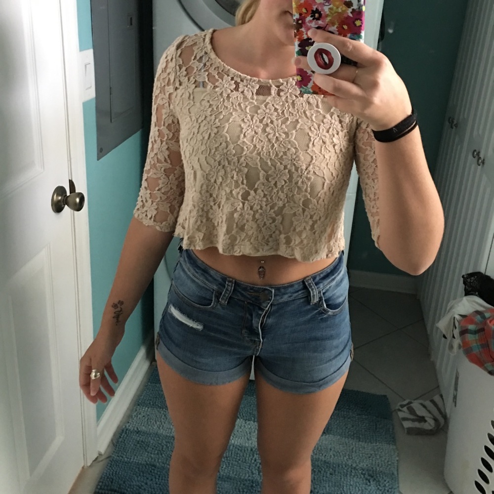 Tan lace crop top