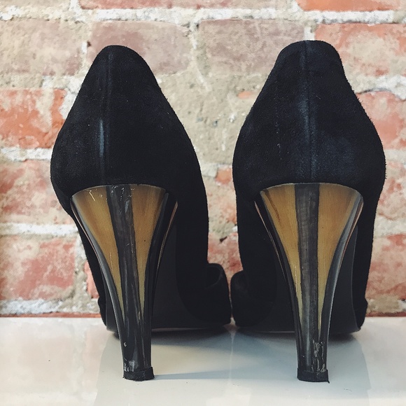 Anne Klein Black Suede Peep-Toe Heels - Picture 3 of 3