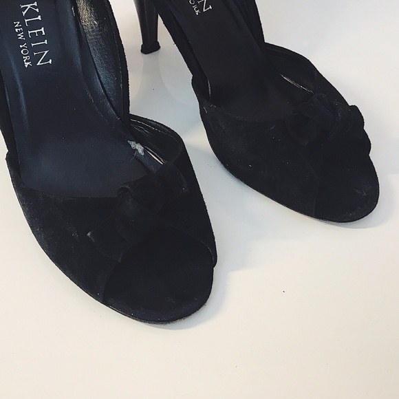 Anne Klein Black Suede Peep-Toe Heels - Picture 2 of 3