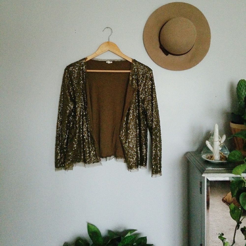 J. Crew Sequin Cardigan in Olive Green Size M
