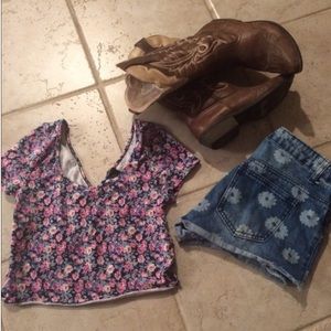 Daisy duke high waist floral jean shorts