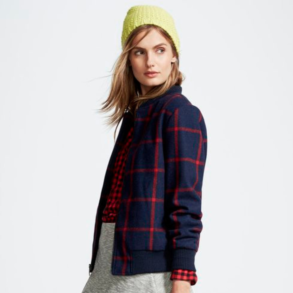 NWT Old Navy Windowpane Plaid Wool Bomber Jacket M
