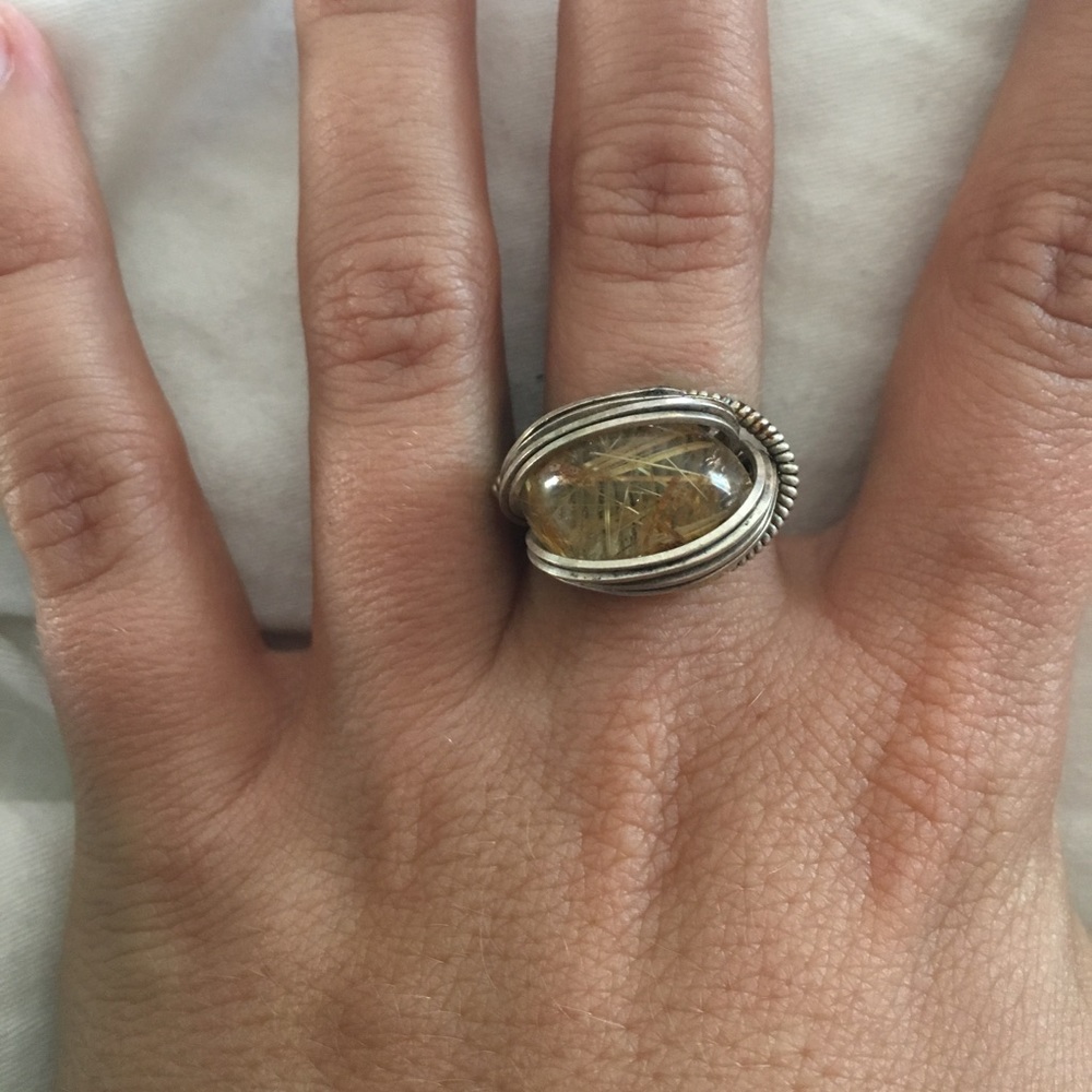 Wire wrapped ' rutilated quartz' ring