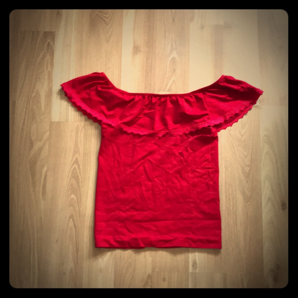 Off the shoulder red top