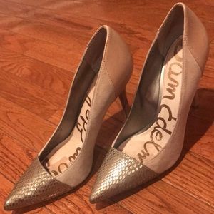 Used beige and bronze/silver toe Sam Edelmans