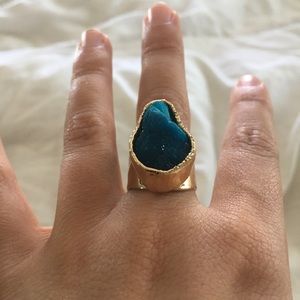 Gold plated naturally raw 'azurite' stone ring