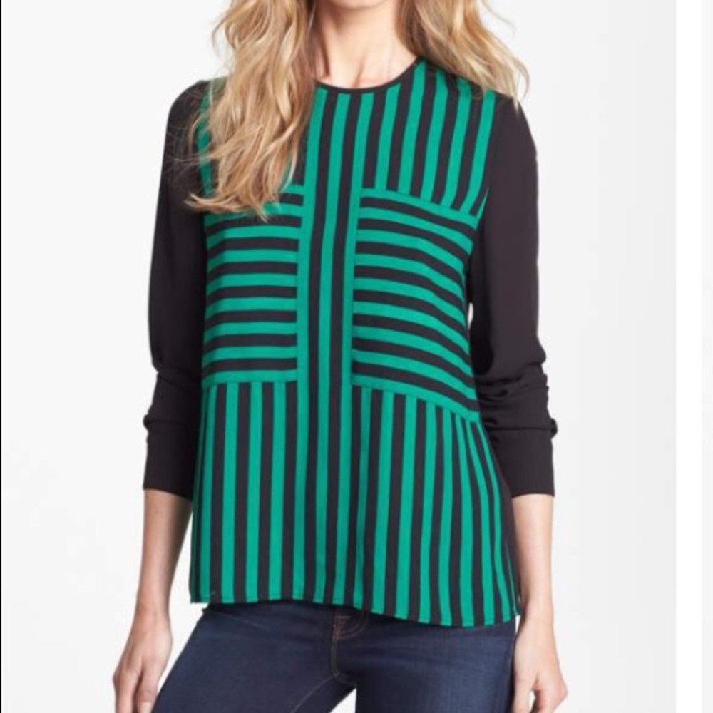 NWT Vince Camuto Patch Pocket Stripe Blouse sz M