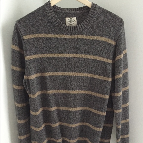 St Johns Bay tan & gray striped hand-knit pullover - Picture 1 of 3