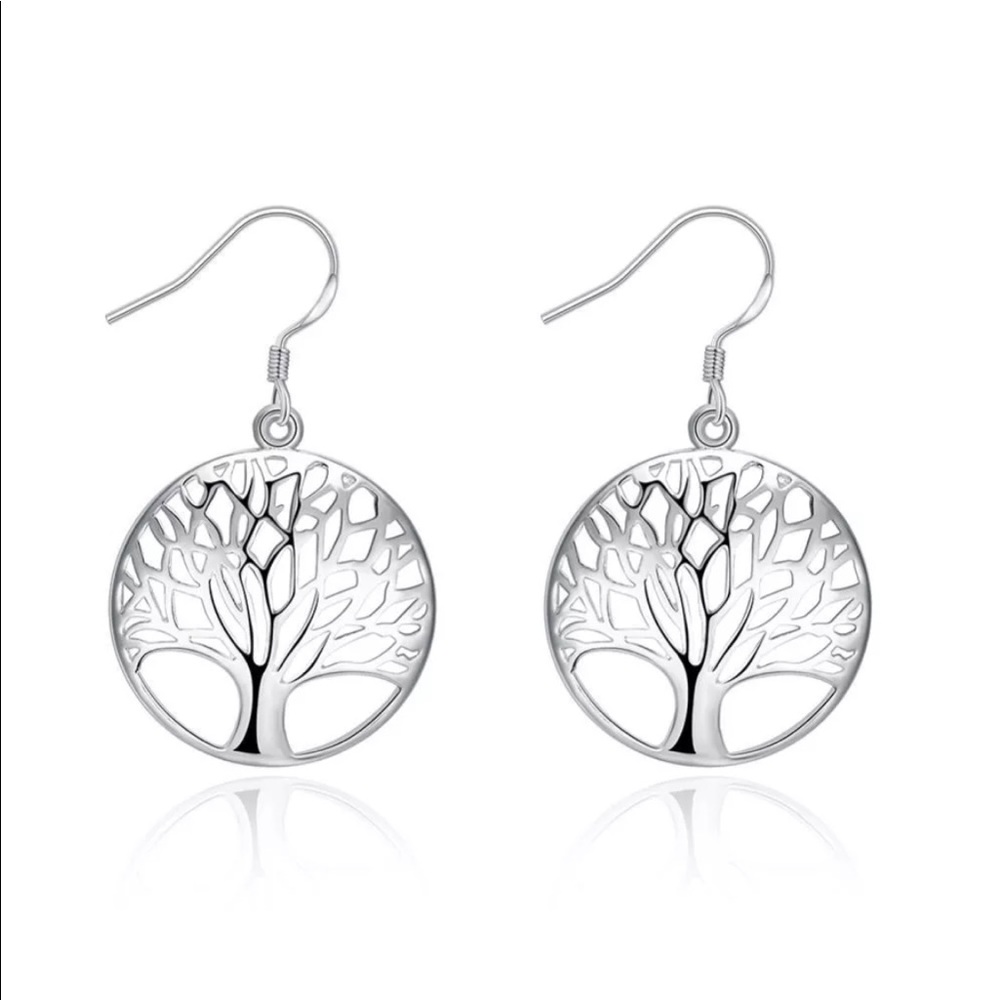 NWOT Silver Tree of Life Wired Earrings - Picture 1 of 3