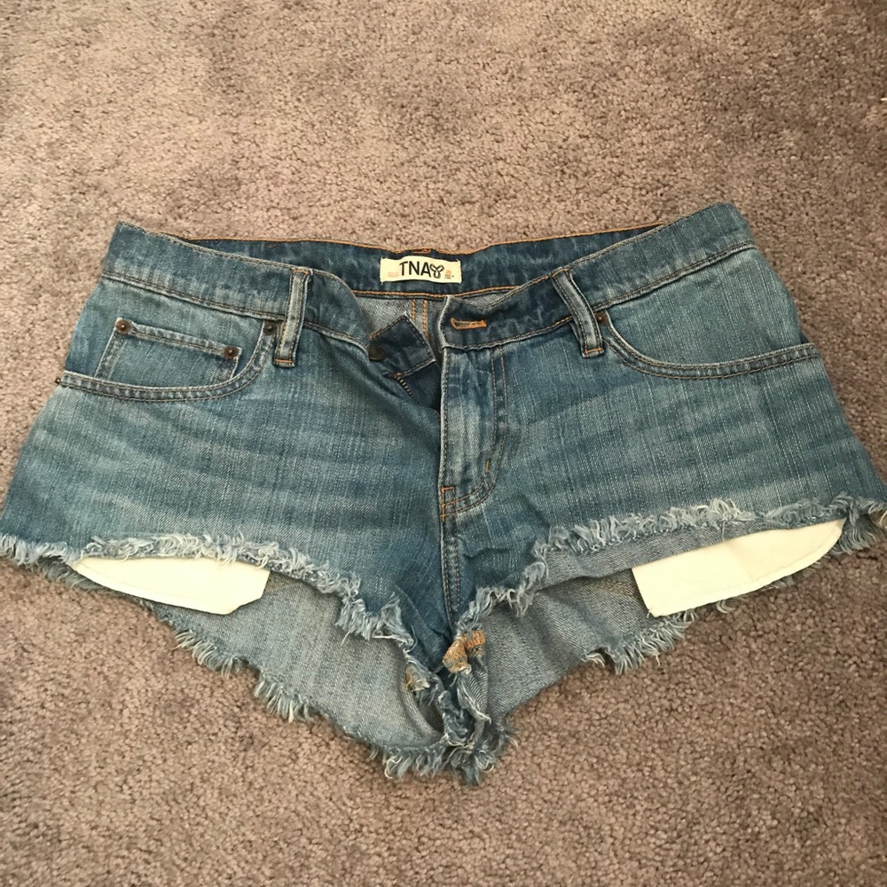 TNA Low Rise Denim Shorts (Aritzia)