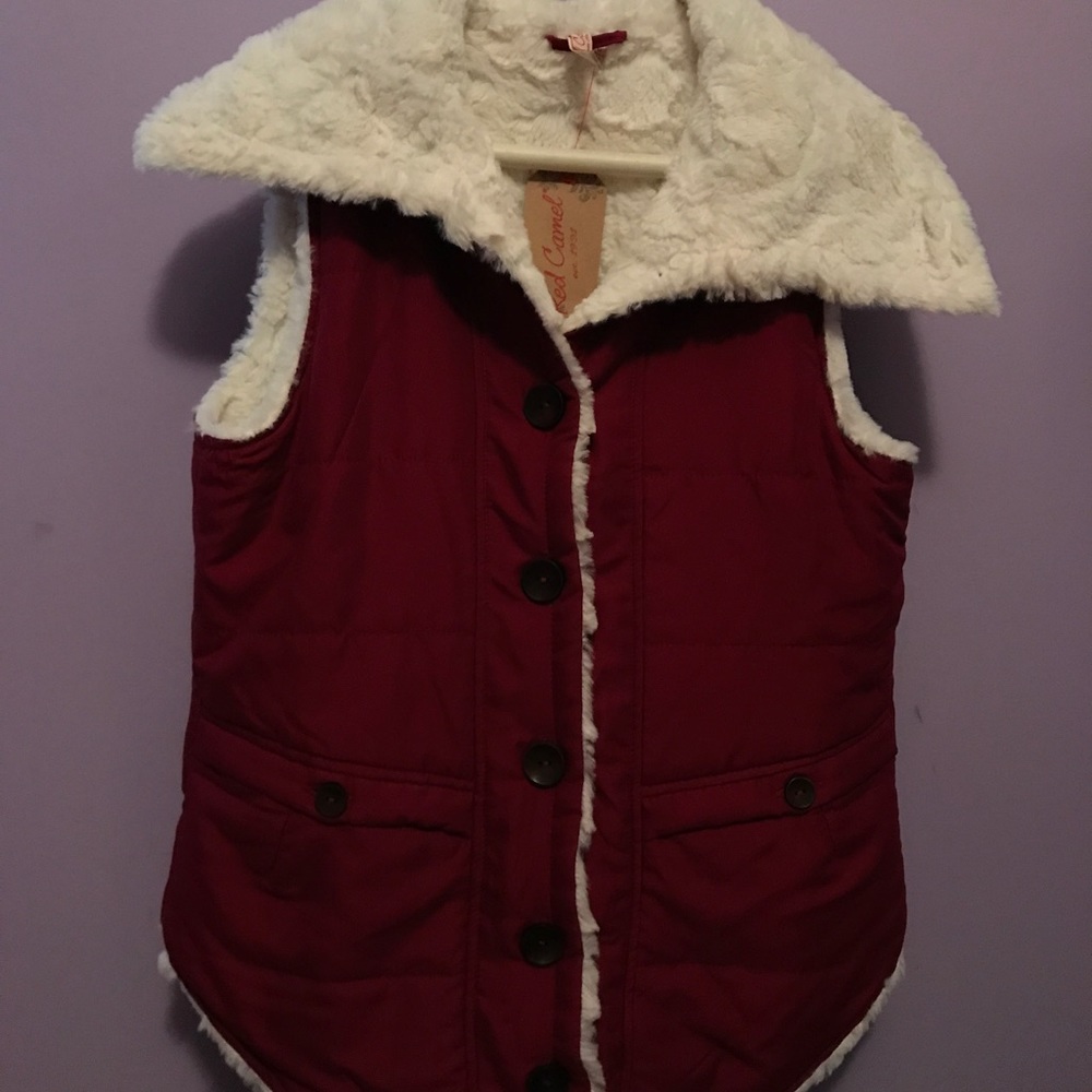 Red fluffy vest