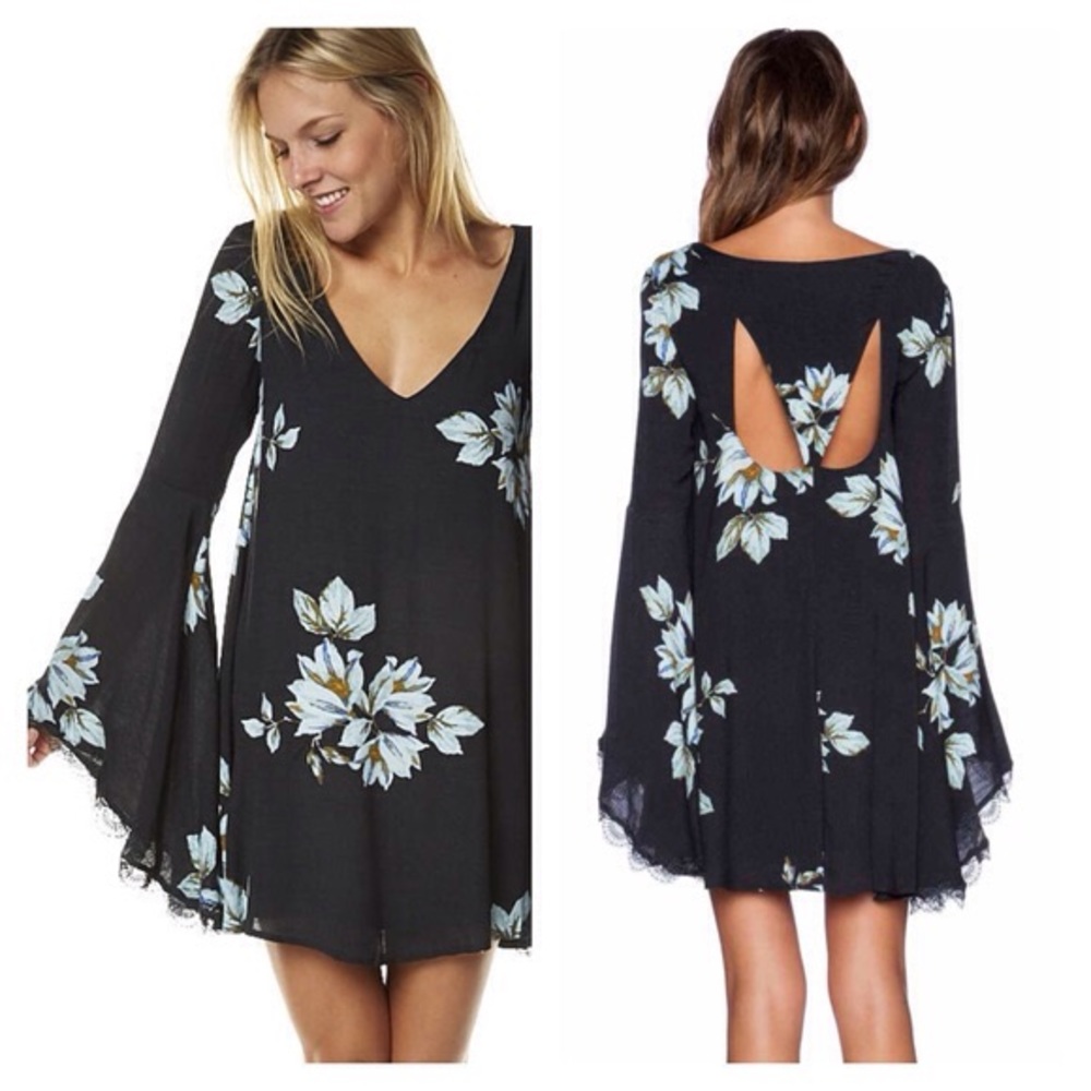 Free People Blue Wanderer Bell Sleeve Dress