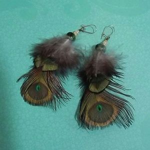 Vintage Boho Feather Drop Pierced Earrings