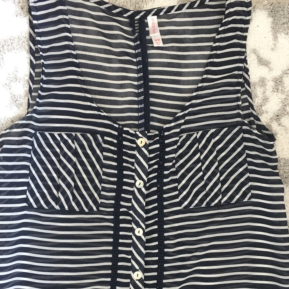 Xhilaration Navy and White sleeveless striped top