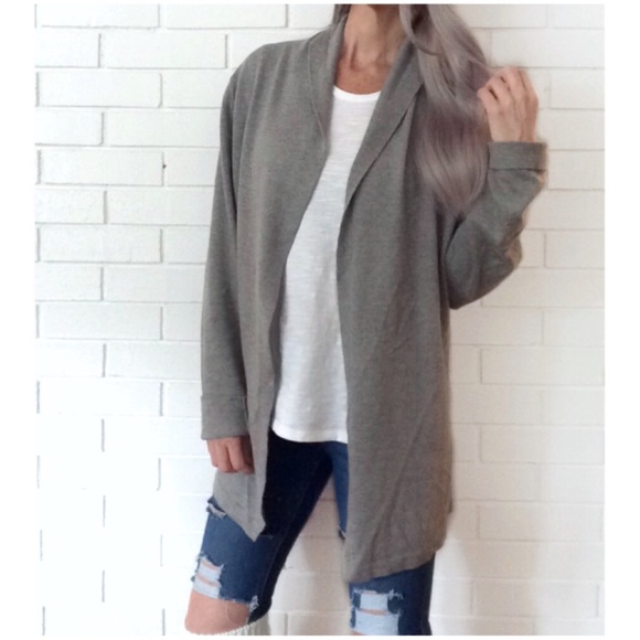 Talbots Sweaters - Talbots Gray Shawl Collar Open Cardigan