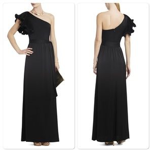 BCBG "Mel" ruffled one-shoulder gown new with tags
