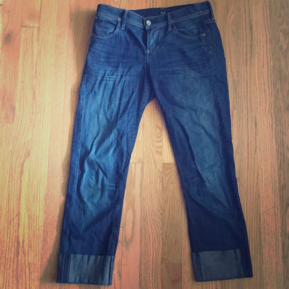 Citizen of humanity cropped dark wash denim.