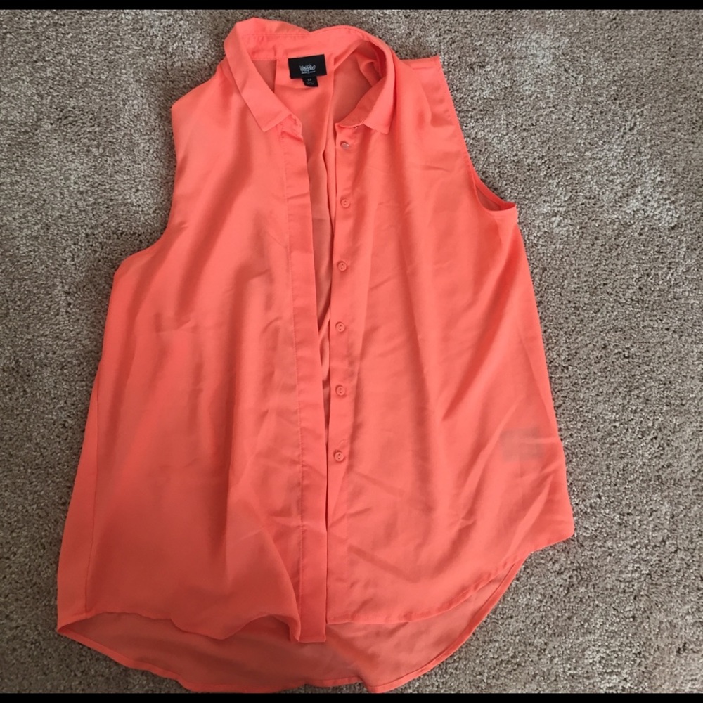 High-low, collar, orange dress tank top.