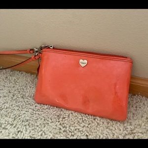 Coach- large Coral patent leather wristlet