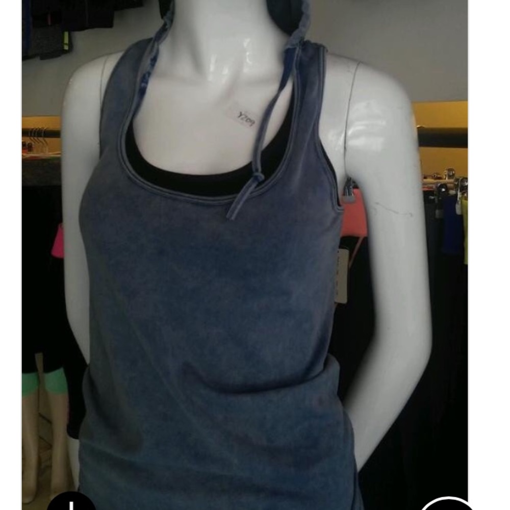 Workout hooded tank Smokey blue