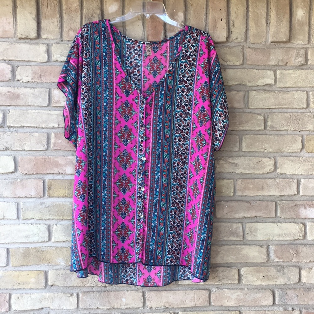 Bella D Multicolored Short Sleeved Blouse