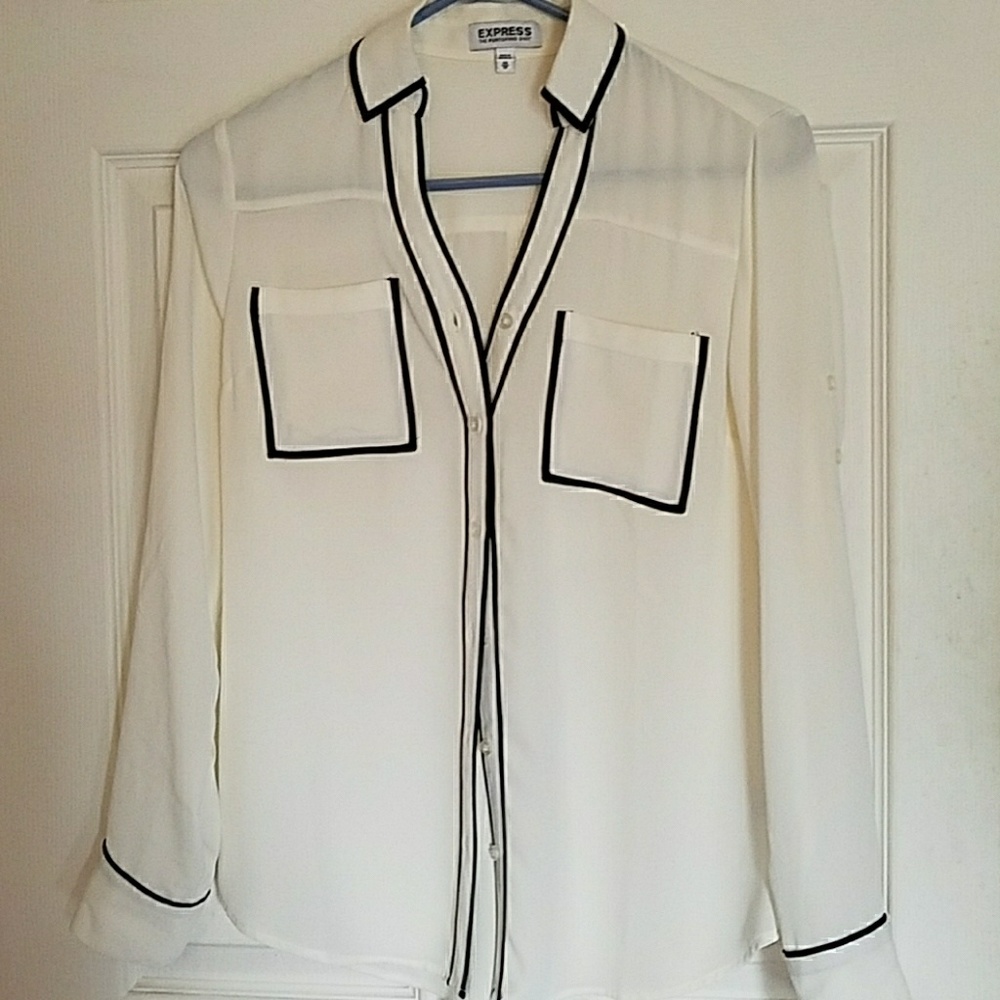 NWOT Express XS Portofino Shirt Cream w Black trim