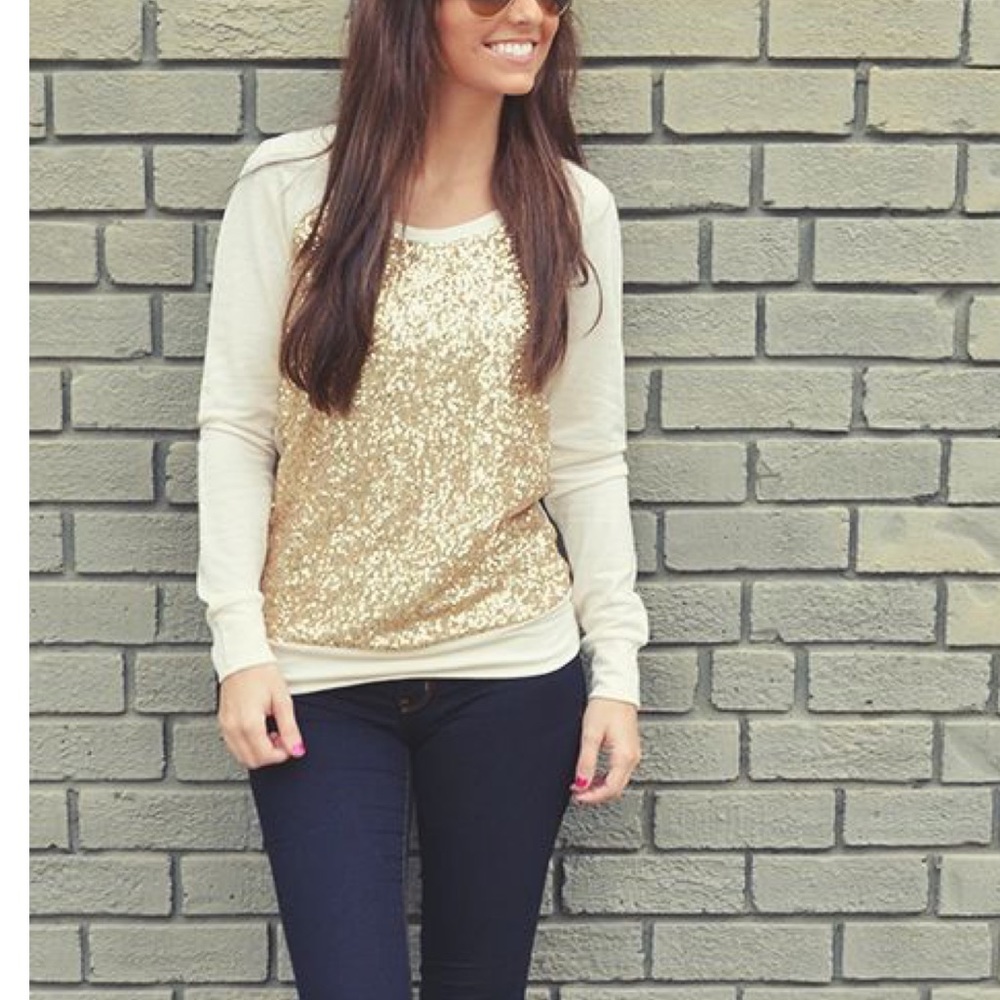 Gold and Ivory Sequin Sweater