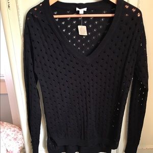 NWT Nordstrom Lightweight V Neck Black Sweater Top