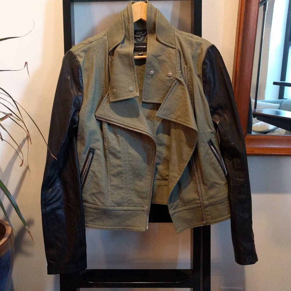 Mackage army canvas + leather "Andra" jacket