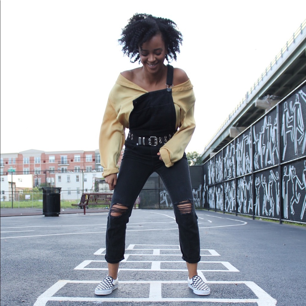 Black Ripped Skinny Jean Overalls