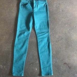 Teal colored Joe's jeans.