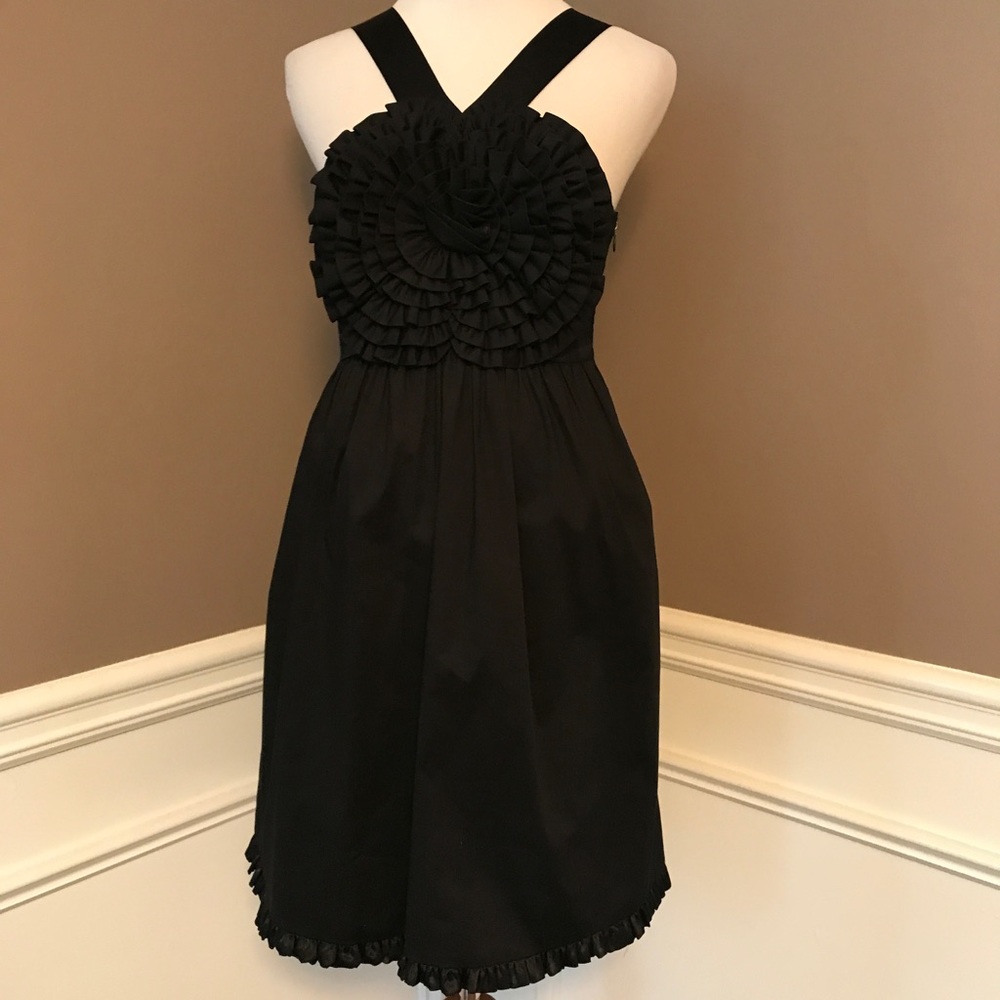 Anthropologie Burlap 4 swirl rosette black dress