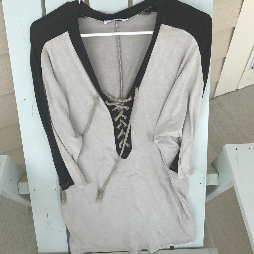 Three quarter length sleeve top.