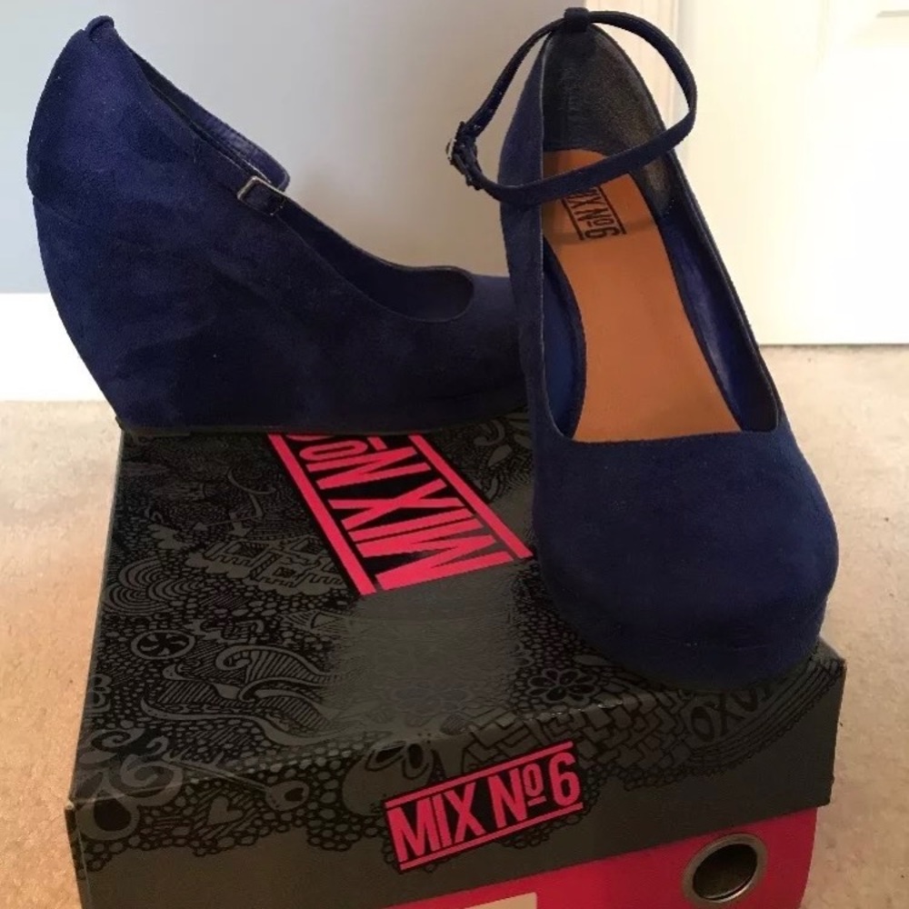 MIX No. 6-BLUE CLOSED TOE WEDGE-ANKLE STRAP