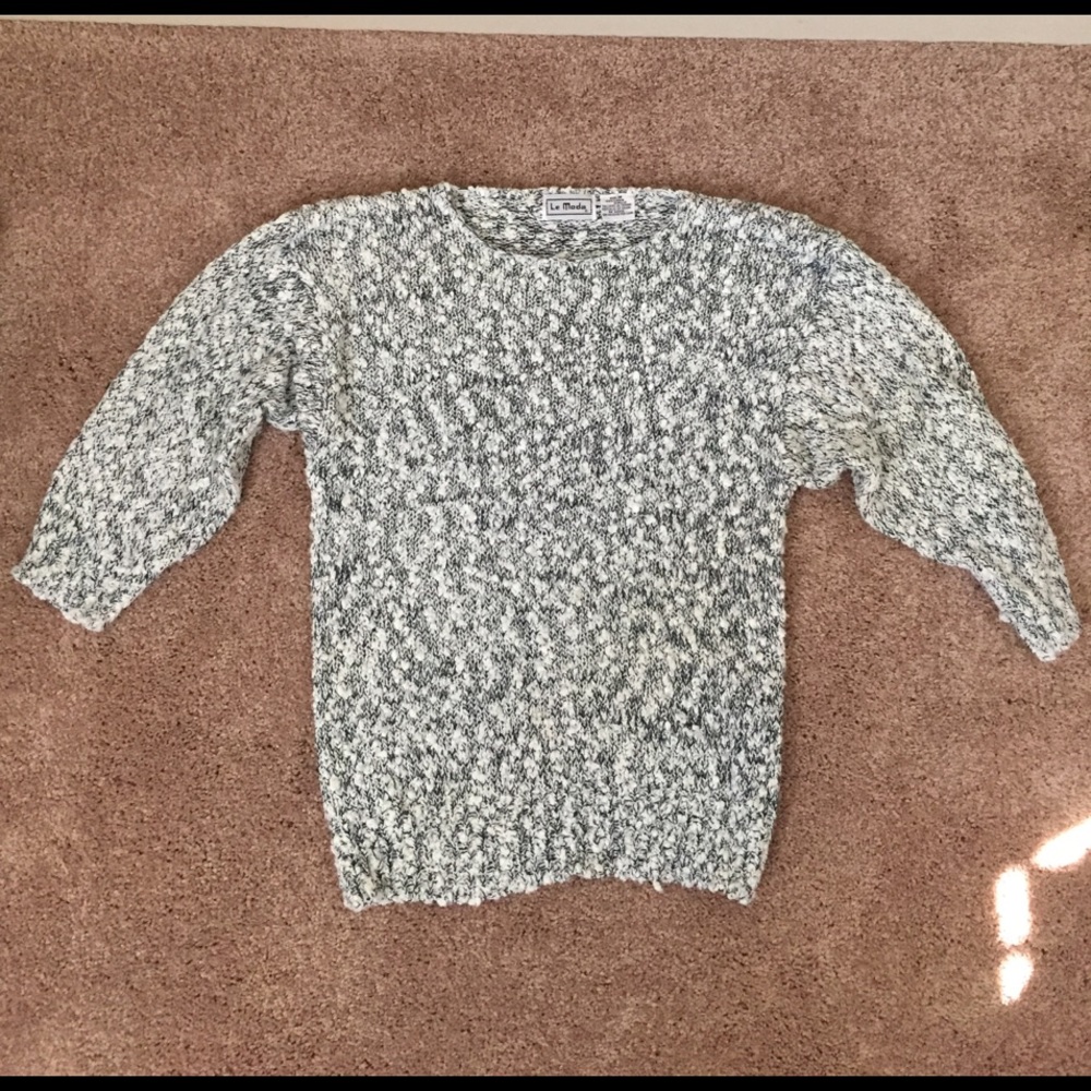 Blue and white knit sweater