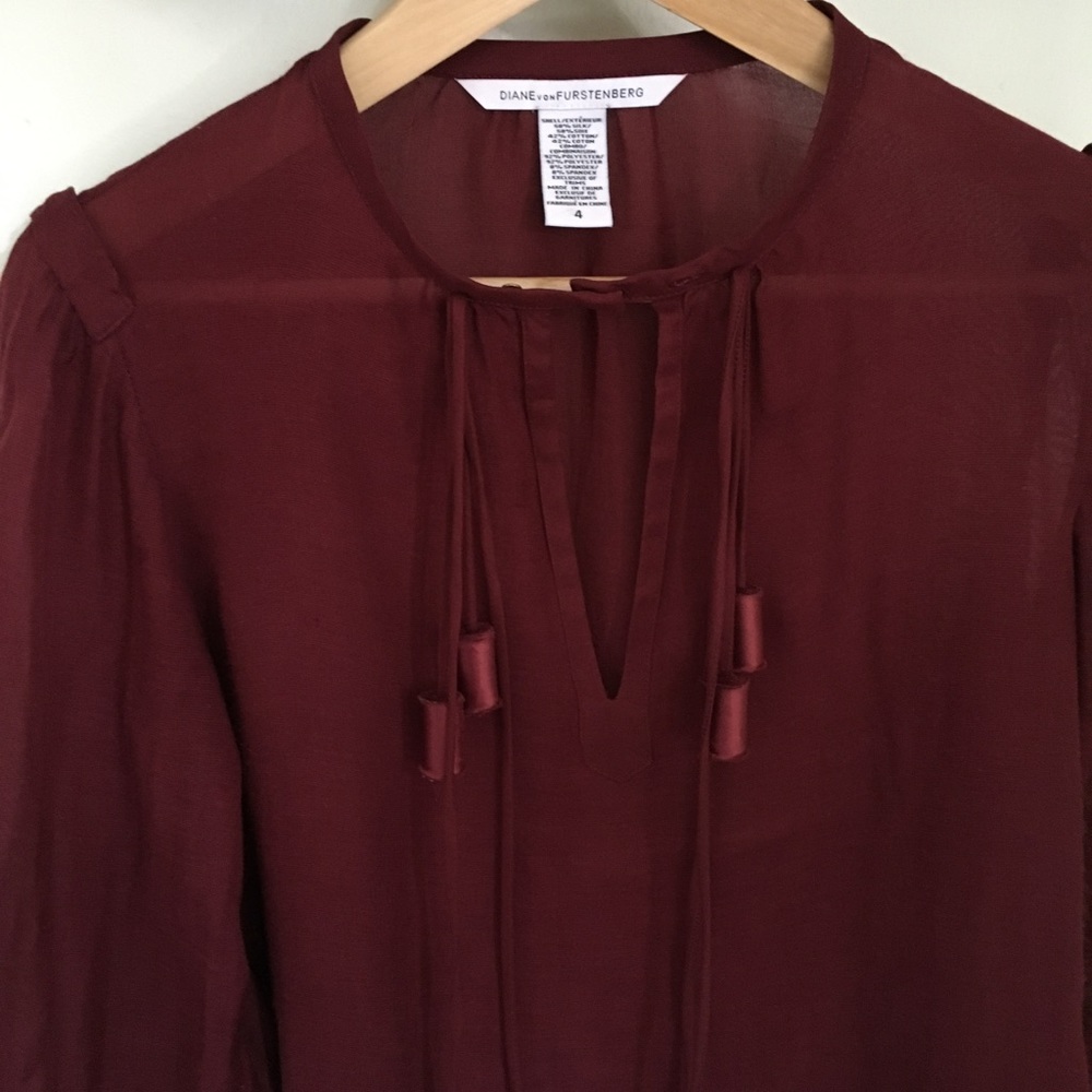 DVF Burgundy Tassel Blouse