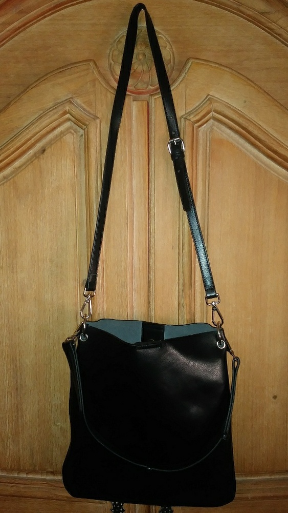 COLAB Black Leather Cross Body Saddle Handbag