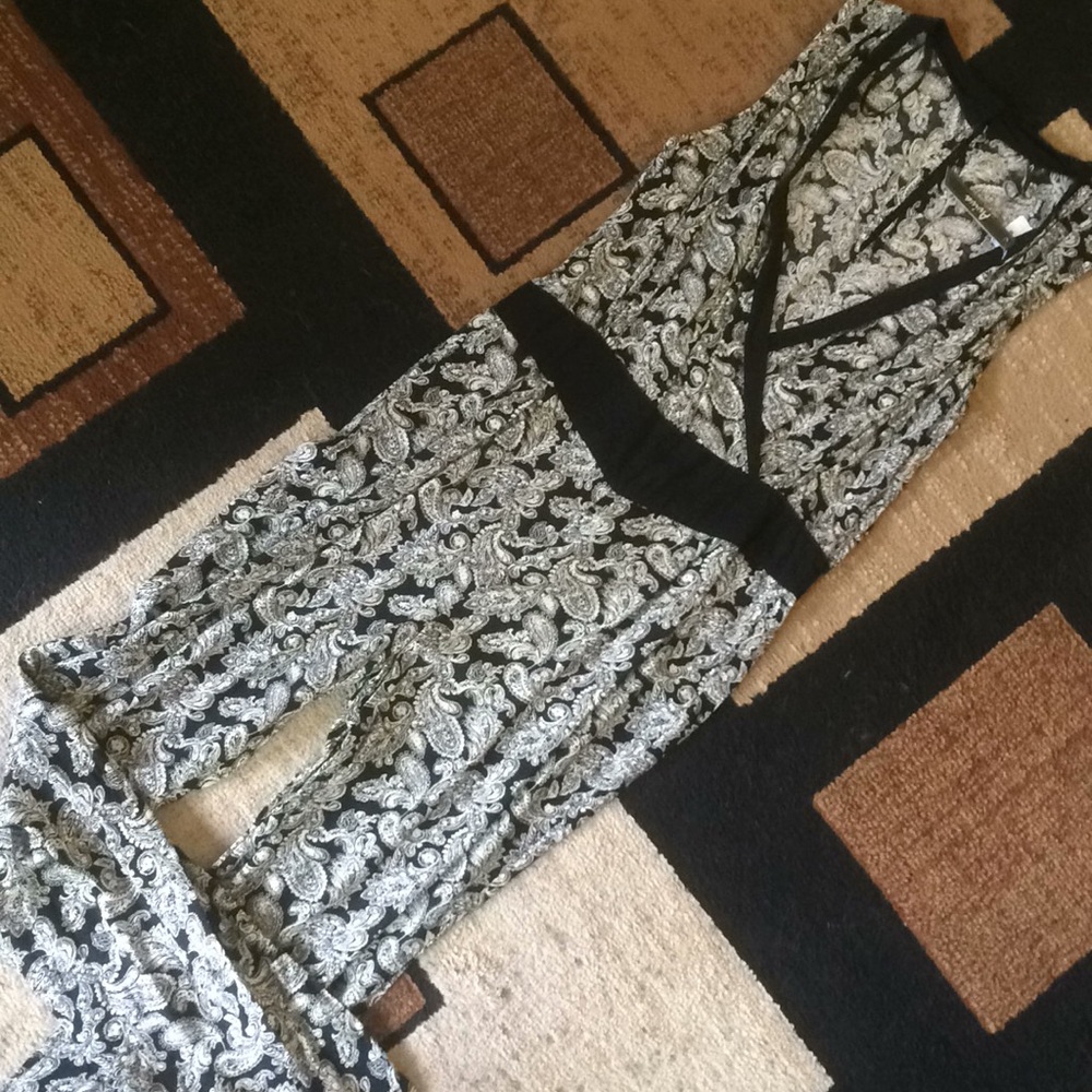 Black and white long pant jumpsuit