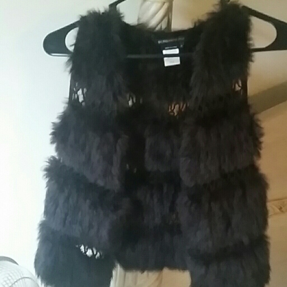 Brown rabbit fur net vest