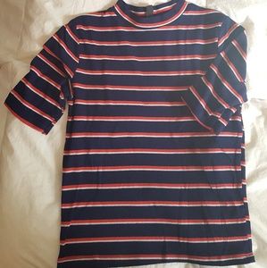 Mock-neck short sleeve striped shirt