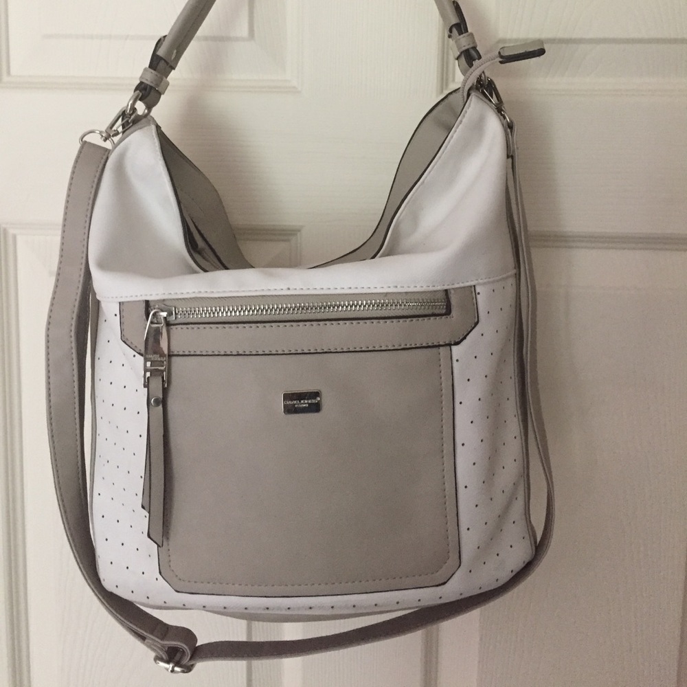 David Jones Paris Lg. White Taupe Faux Leat. Purse