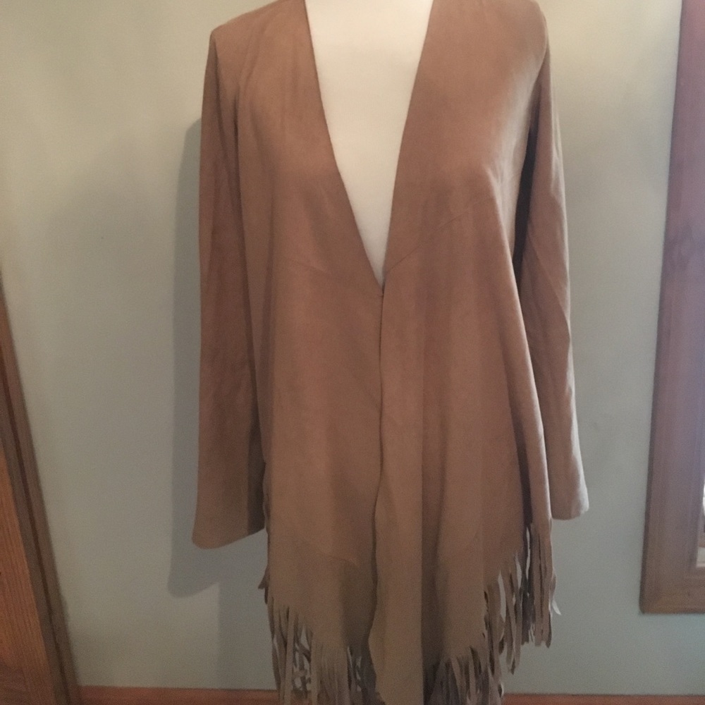Suede like fringe cardigan