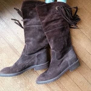 Chanel brown suede fringe boots 6