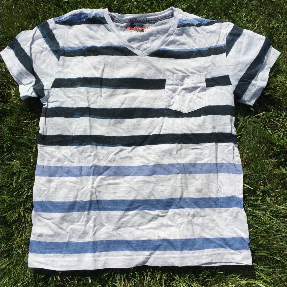 Striped Blue & Grey V Neck