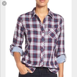 Plaid Navy and Red Button Up Shirt