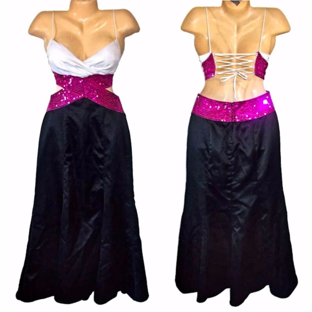 Black Hot Pink Corset Pageant Formal Prom Dress 6